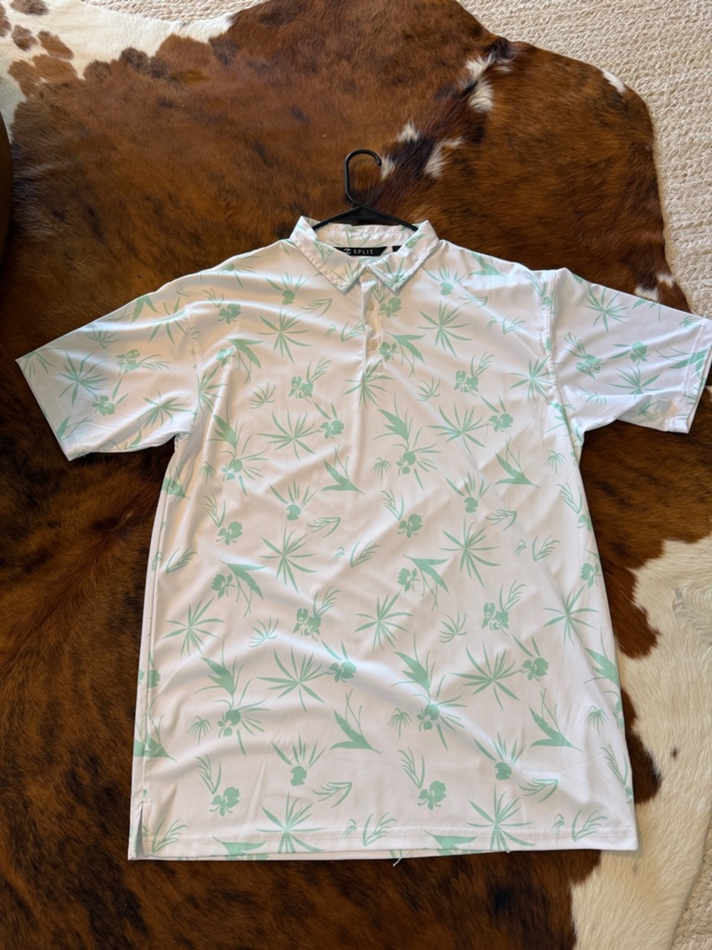 split Mint Floral Polo Shirt in White and Mint